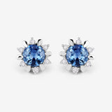 1.87 Carat Genuine Blue Sapphire and White Diamond 14K White Gold Earrings