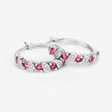 1.28 Carat Genuine Pink Tourmaline and White Topaz .925 Sterling Silver Earrings