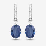 1.95 Carat Genuine Blue Sapphire and White Diamond 10K White Gold Earrings