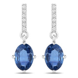 1.95 Carat Genuine Blue Sapphire and White Diamond 14K White Gold Earrings