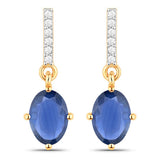 1.95 Carat Genuine Blue Sapphire and White Diamond 14K Yellow Gold Earrings