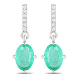 1.49 Carat Genuine Zambian Emerald and White Diamond 10K White Gold Earrings