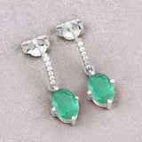 1.49 Carat Genuine Zambian Emerald and White Diamond 10K White Gold Earrings