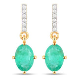 1.49 Carat Genuine Zambian Emerald and White Diamond 10K Yellow Gold Earrings