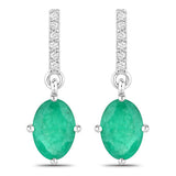 1.49 Carat Genuine Zambian Emerald and White Diamond 14K White Gold Earrings