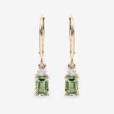 1.28 Carat Genuine Green Tourmaline and White Diamond 14K Yellow Gold Earrings
