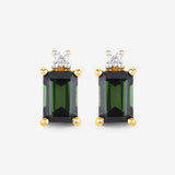 1.24 Carat Genuine Green Tourmaline and White Diamond 14K Yellow Gold Earrings