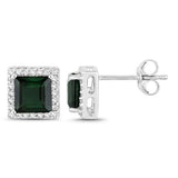 1.55 Carat Genuine Green Tourmaline and White Diamond 14K White Gold Earrings