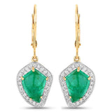 6.40 Carat Genuine Colombian Emerald and White Diamond 14K Yellow Gold Earrings