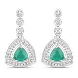 1.39 Carat Genuine Zambian Emerald and White Diamond 14K White Gold Earrings
