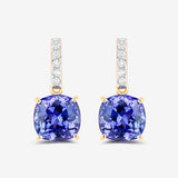 5.64 Carat Genuine Tanzanite and White Diamond 14K Yellow Gold Earrings