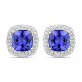 5.98 Carat Genuine Tanzanite and White Diamond 14K Yellow Gold Earrings