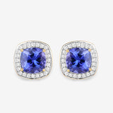 5.98 Carat Genuine Tanzanite and White Diamond 14K Yellow Gold Earrings