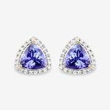 3.82 Carat Genuine Tanzanite and White Diamond 14K Yellow Gold Earrings
