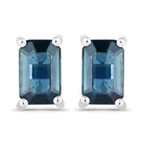 0.80 Carat Genuine Blue Sapphire 14K White Gold Earrings