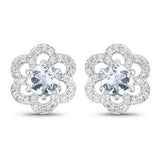 0.60 Carat Genuine Aquamarine and White Diamond 14K White Gold Earrings