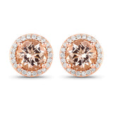 1.60 Carat Genuine Morganite and White Diamond 14K Rose Gold Earrings