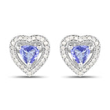 1.20 Carat Genuine Tanzanite & White Diamond .925 Sterling Silver Earrings