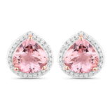 3.27 Carat Genuine Morganite and White Diamond 14K Rose Gold Earrings