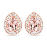 2.03 Carat Genuine Morganite and White Diamond 14K Rose Gold Earrings