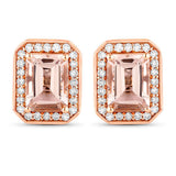 1.82 Carat Genuine Morganite and White Diamond 14K Rose Gold Earrings