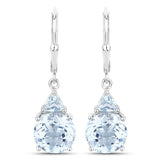 7.52 Carat Genuine Baby Swiss Blue Topaz and Blue Topaz .925 Sterling Silver Earrings