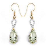 14K Yellow Gold Plated 10.10 Carat Genuine Green Amethyst .925 Sterling Silver Earrings