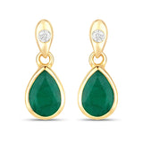 1.35 Carat Genuine Zambian Emerald and White Diamond 14K Yellow Gold Earrings