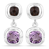 6.60 Carat Genuine Amethyst and Smoky Quartz .925 Sterling Silver Earrings