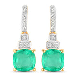 2.72 Carat Genuine Ethiopian Emerald and White Diamond 14K Yellow Gold Earrings