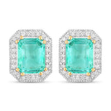2.99 Carat Genuine Ethiopian Emerald and White Diamond 14K Yellow Gold Earrings