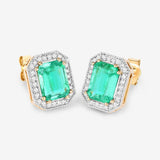 2.99 Carat Genuine Ethiopian Emerald and White Diamond 14K Yellow Gold Earrings