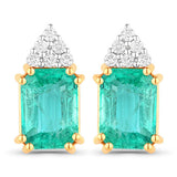 2.87 Carat Genuine Ethiopian Emerald and White Diamond 14K Yellow Gold Earrings