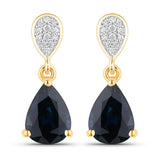 2.76 Carat Genuine Blue Sapphire and White Diamond 10K Yellow Gold Earrings