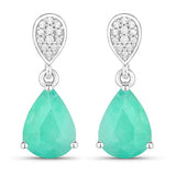 2.28 Carat Genuine Zambian Emerald and White Diamond 10K White Gold Earrings