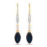 2.73 Carat Genuine Blue Sapphire and White Diamond 14K Yellow Gold Earrings