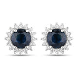 2.38 Carat Genuine Blue Sapphire and White Diamond 14K White Gold Earrings