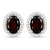 2.77 Carat Genuine Garnet and White Diamond .925 Sterling Silver Earrings