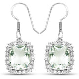 10.48 Carat Genuine Green Amethyst and White Topaz .925 Sterling Silver Earrings