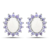 2.44 Carat Genuine Opal and Tanzanite .925 Sterling Silver Earrings