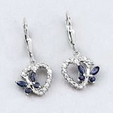 0.57 Carat Genuine Blue Sapphire and Created White Sapphire .925 Sterling Silver Earrings