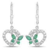 0.44 Carat Genuine Emerald and Created White Sapphire .925 Sterling Silver Earrings