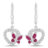 0.59 Carat Genuine Ruby and Created White Sapphire .925 Sterling Silver Earrings