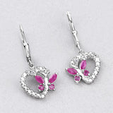 0.59 Carat Genuine Ruby and Created White Sapphire .925 Sterling Silver Earrings