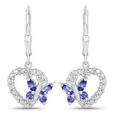 0.50 Carat Genuine Tanzanite and Created White Sapphire .925 Sterling Silver Earrings