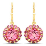10.74 Carat Genuine Pink Topaz and Rhodolite Garnet .925 Sterling Silver Earrings