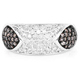 0.94 Carat Genuine Champagne Diamond and White Diamond .925 Sterling Silver Ring