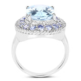 7.41 Carat Genuine Blue Topaz and Tanzanite .925 Sterling Silver Ring