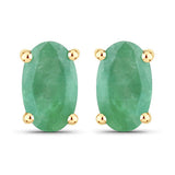 0.38 Carat Genuine Zambian Emerald 10K Yellow Gold Earrings