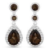 7.34 Carat Genuine Smoky Quartz and White Topaz .925 Sterling Silver Earrings